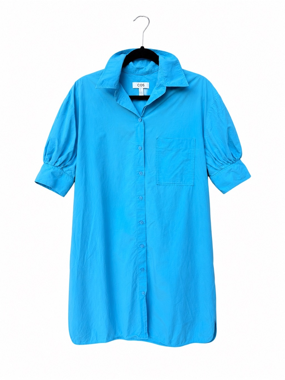 COS Shirt Dress Teacher Puff Sleeve Button Front Pockets cotton